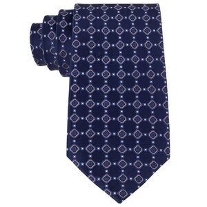 MICHAEL KORS Navy Blue Purple Concierto Neat Geometric Silk Classic Tie